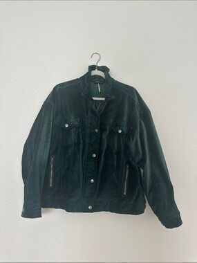 Free People Teal Velvet Button Jacket